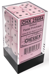 Chessex Dice: 16mm D6 12ct Opaque Pastel Pink Black CHX25664